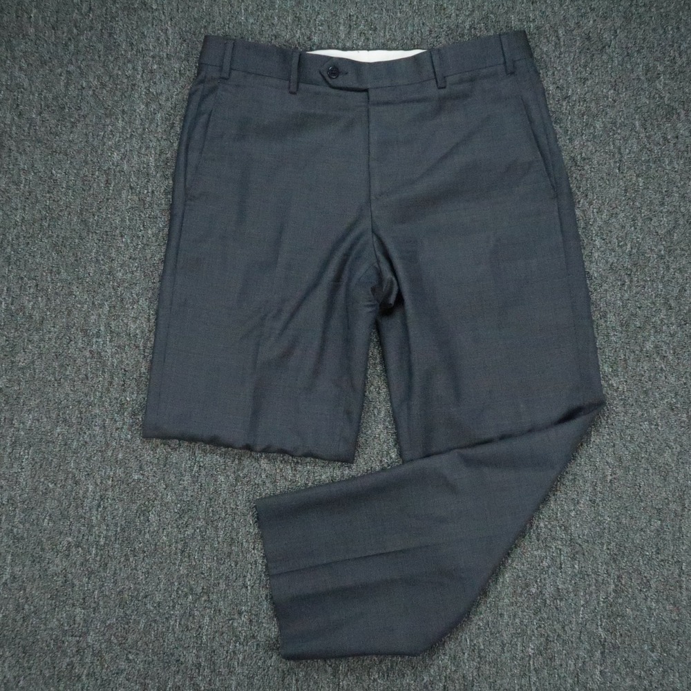 Zanella Pants Mens 33x28 Blue Devon Wool Trouser Straight Flat Front Formal